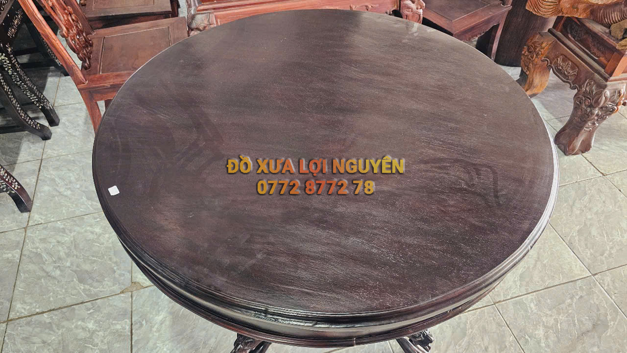 Bàn sư tử xưa, chân gỗ trắc, mặt gỗ gõ