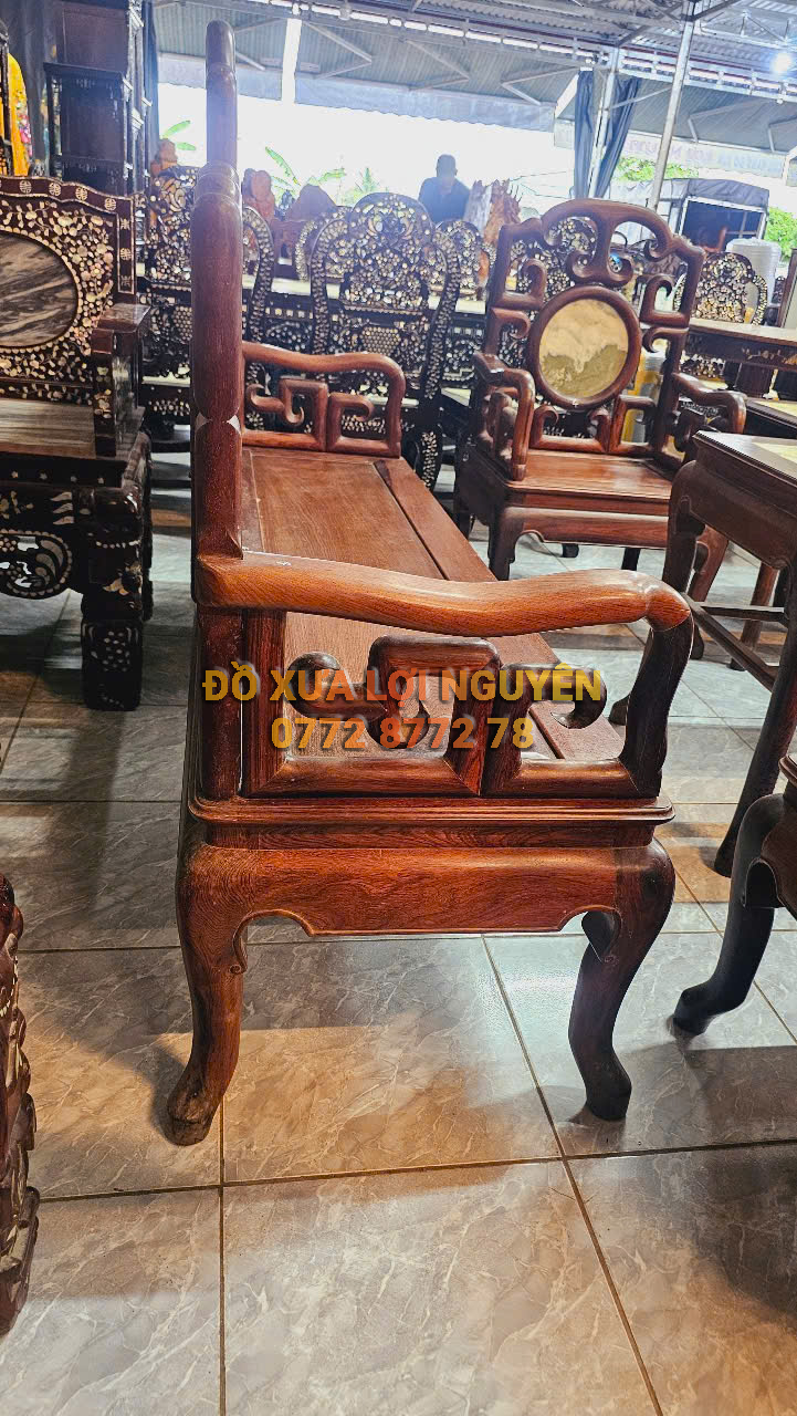 Bộ bàn 8 món móc tàu, mặt đá tàu xưa