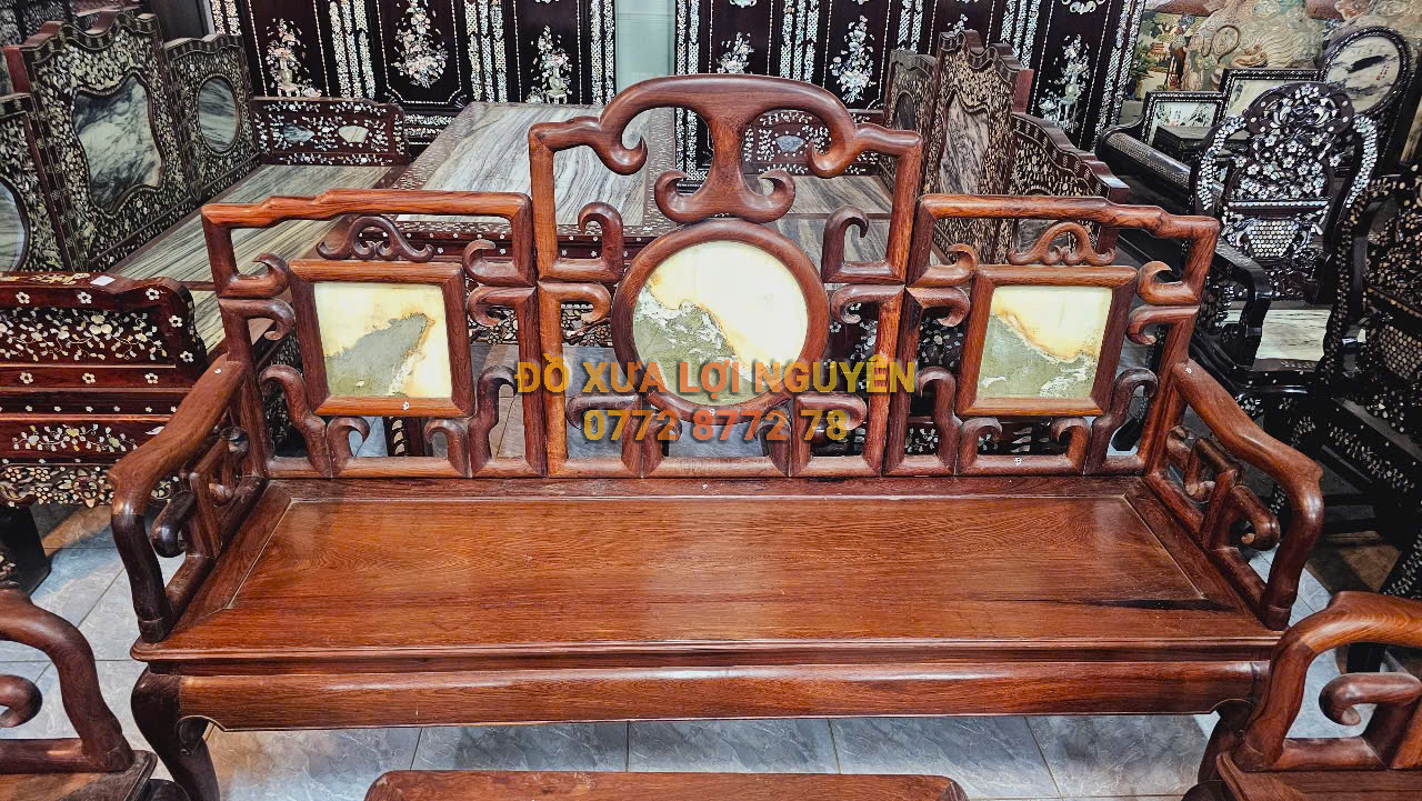 Bộ bàn 8 món móc tàu, mặt đá tàu xưa