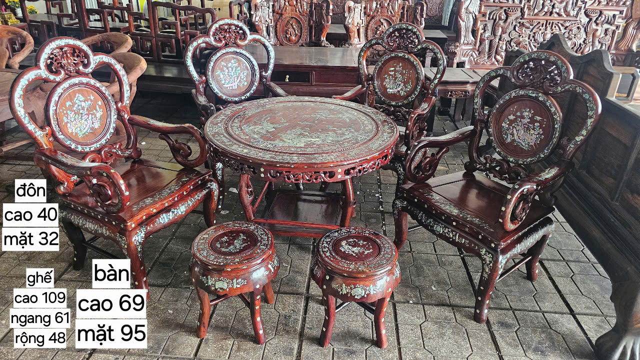 Bộ bàn cẩm lai 7 món, cẩn ốc đỏ siêu vip