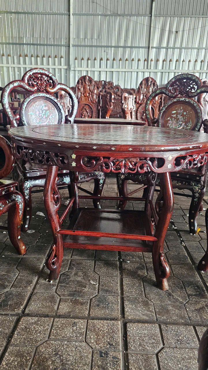 Bộ bàn cẩm lai 7 món, cẩn ốc đỏ siêu vip