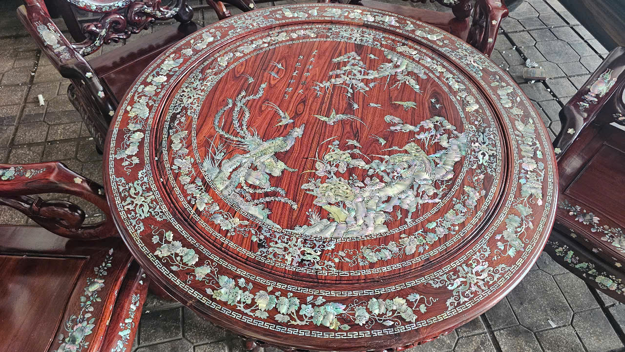 Bộ bàn cẩm lai 7 món, cẩn ốc đỏ siêu vip