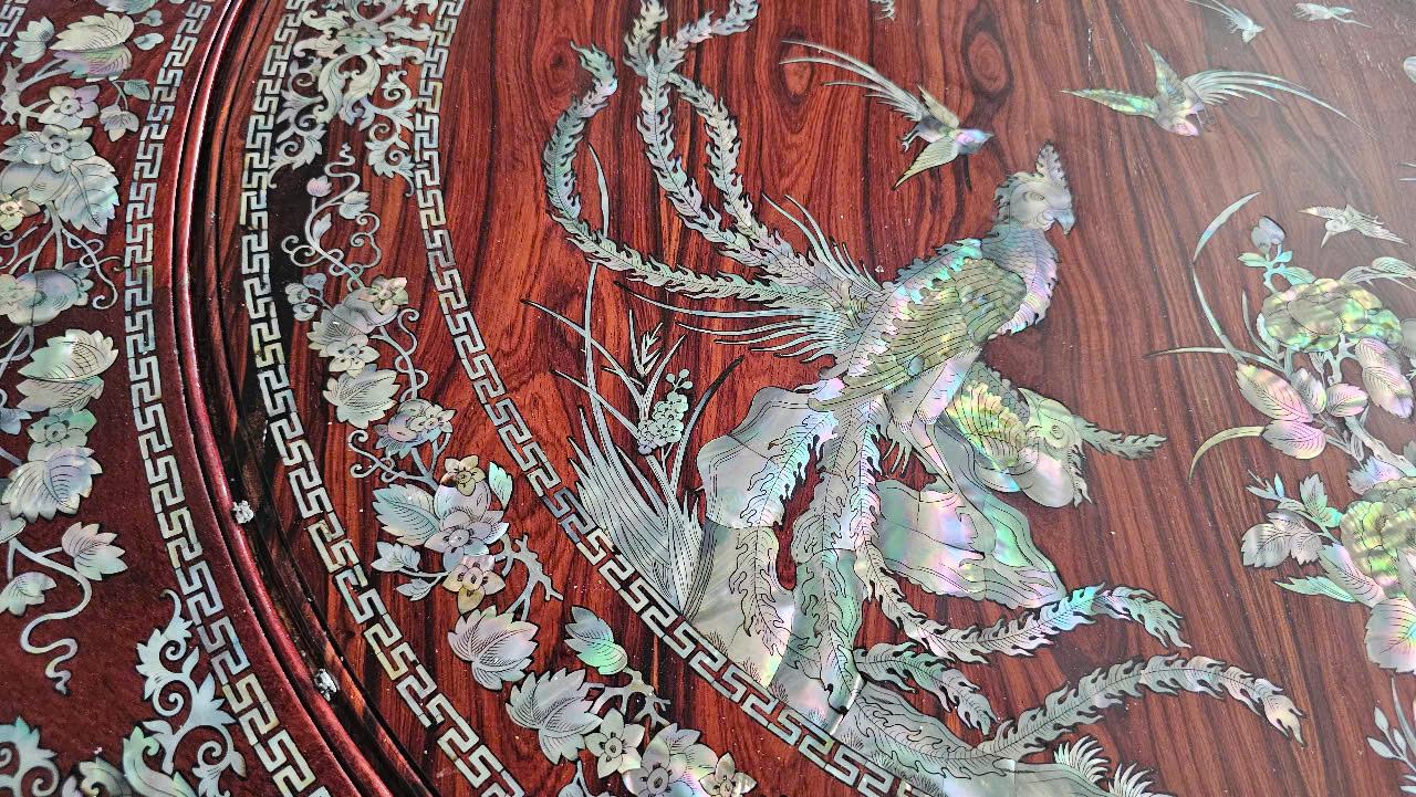 Bộ bàn cẩm lai 7 món, cẩn ốc đỏ siêu vip