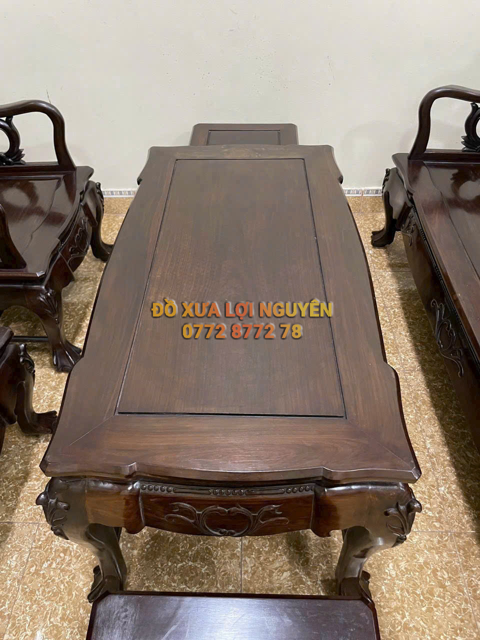 Bộ bàn 6 món gỗ trắc ta xưa, trạm đục hoa lá tây