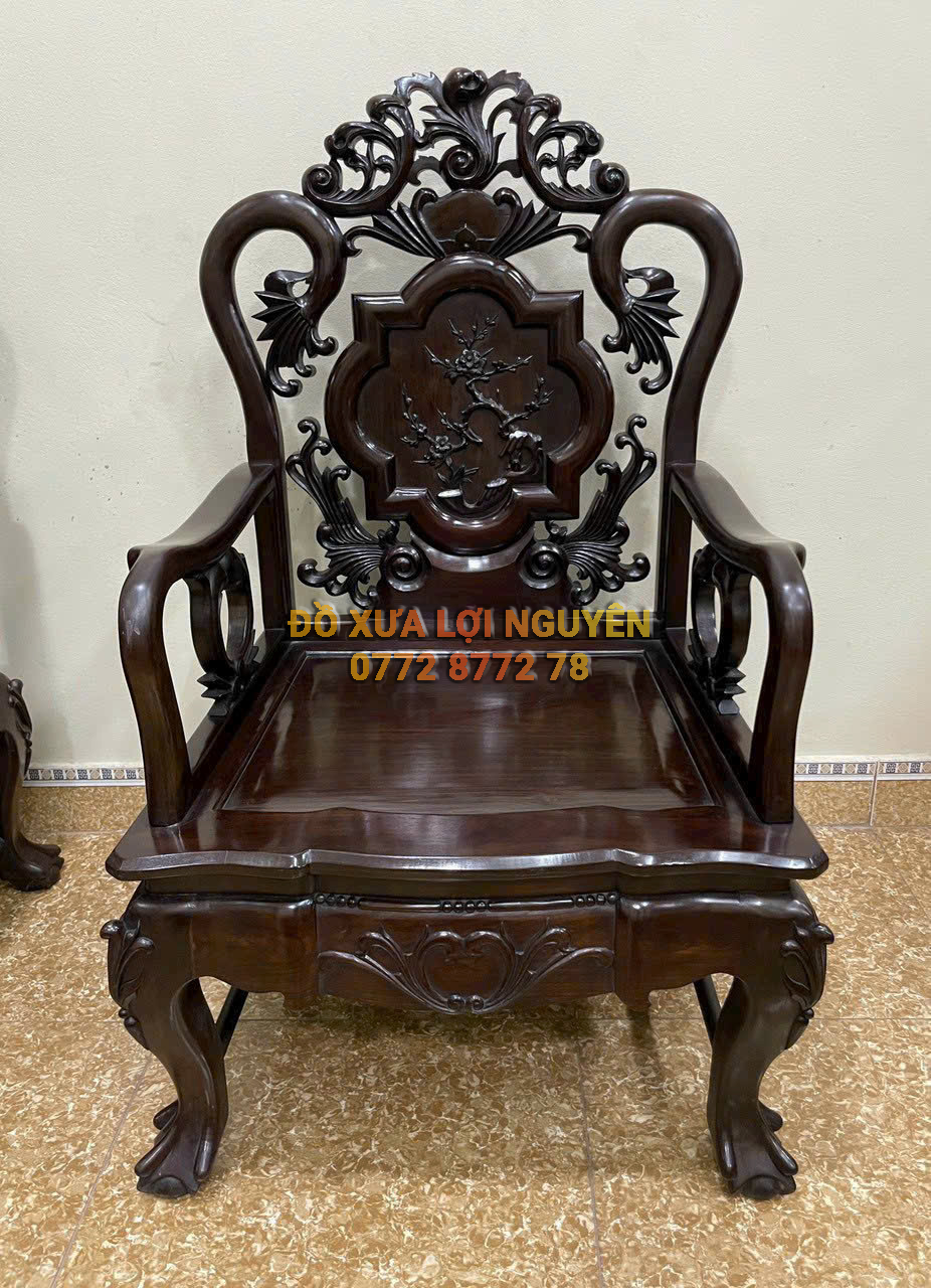 Bộ bàn 6 món gỗ trắc ta xưa, trạm đục hoa lá tây