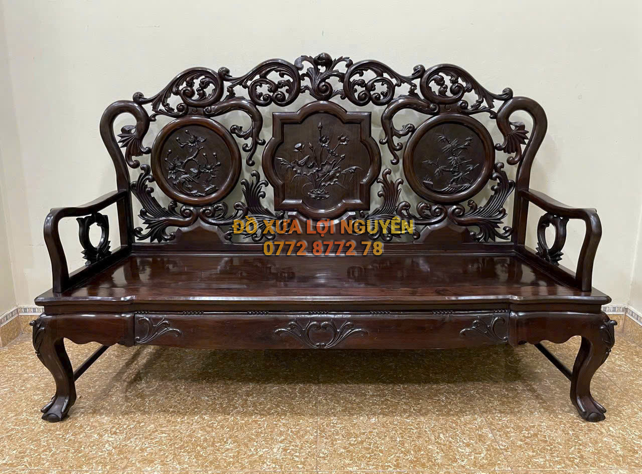 Bộ bàn 6 món gỗ trắc ta xưa, trạm đục hoa lá tây