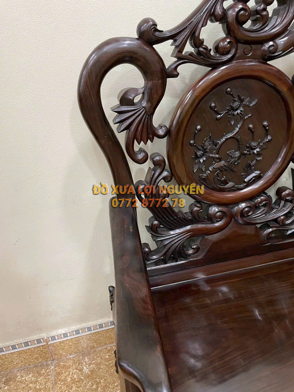 Bộ bàn 6 món gỗ trắc ta xưa, trạm đục hoa lá tây