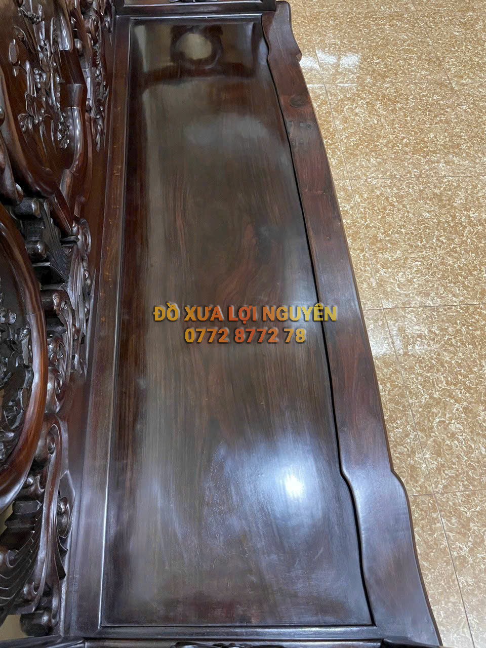 Bộ bàn 6 món gỗ trắc ta xưa, trạm đục hoa lá tây