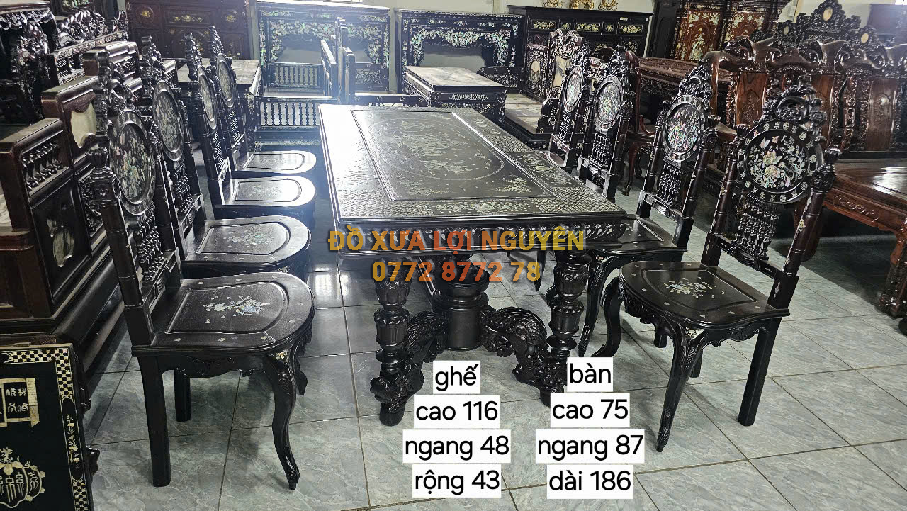 Bộ bàn ăn Louis 9 món, cẩn ốc vip