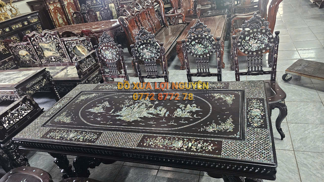 Bộ bàn ăn Louis 9 món, cẩn ốc vip