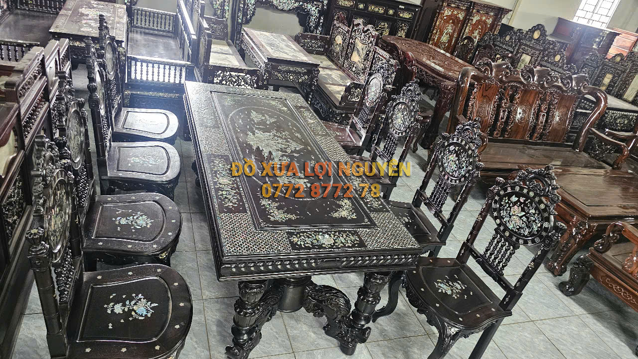 Bộ bàn ăn Louis 9 món, cẩn ốc vip