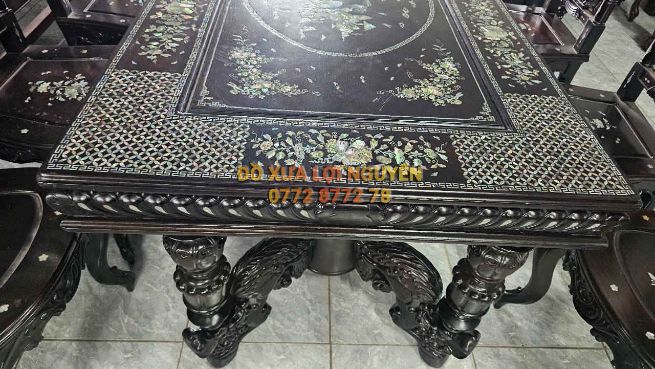 Bộ bàn ăn Louis 9 món, cẩn ốc vip