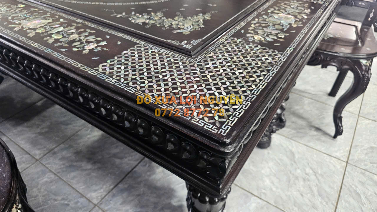 Bộ bàn ăn Louis 9 món, cẩn ốc vip