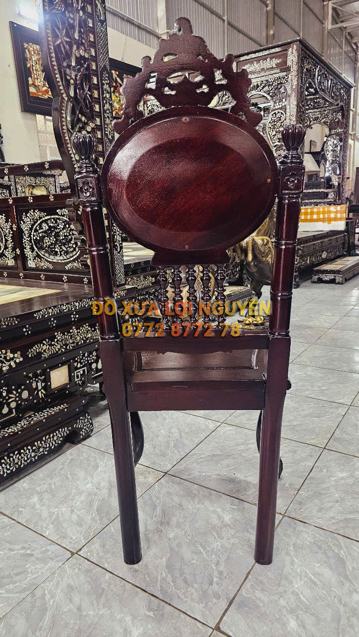 Bàn ăn 9 món gỗ gõ mật, mặt đá tàu