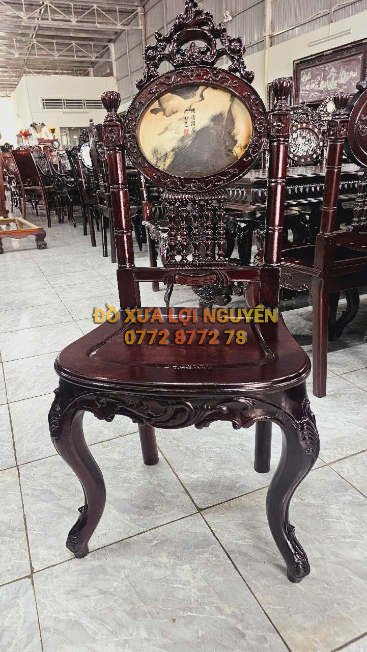 Bàn ăn 9 món gỗ gõ mật, mặt đá tàu