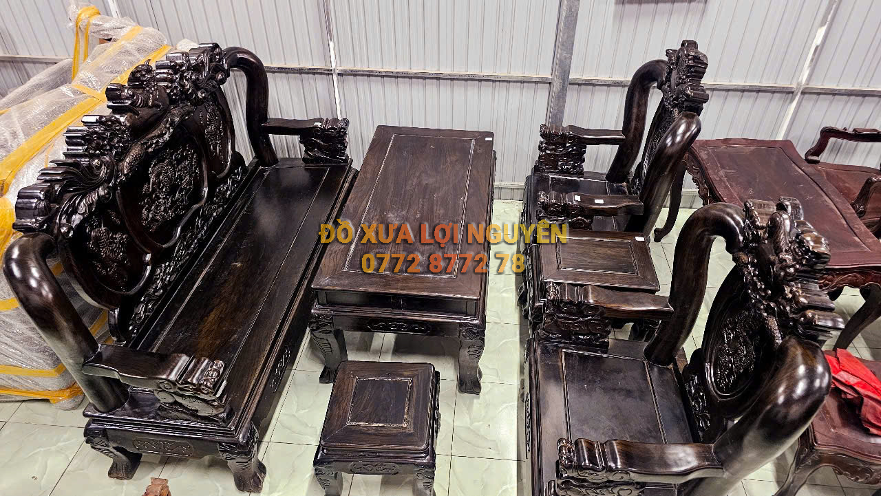 Bộ bàn gỗ mun ta xưa, trạm nghê, 6 món