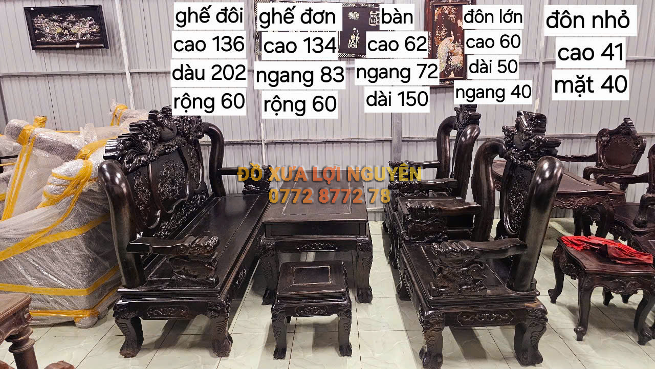 Bộ bàn gỗ mun ta xưa, trạm nghê, 6 món
