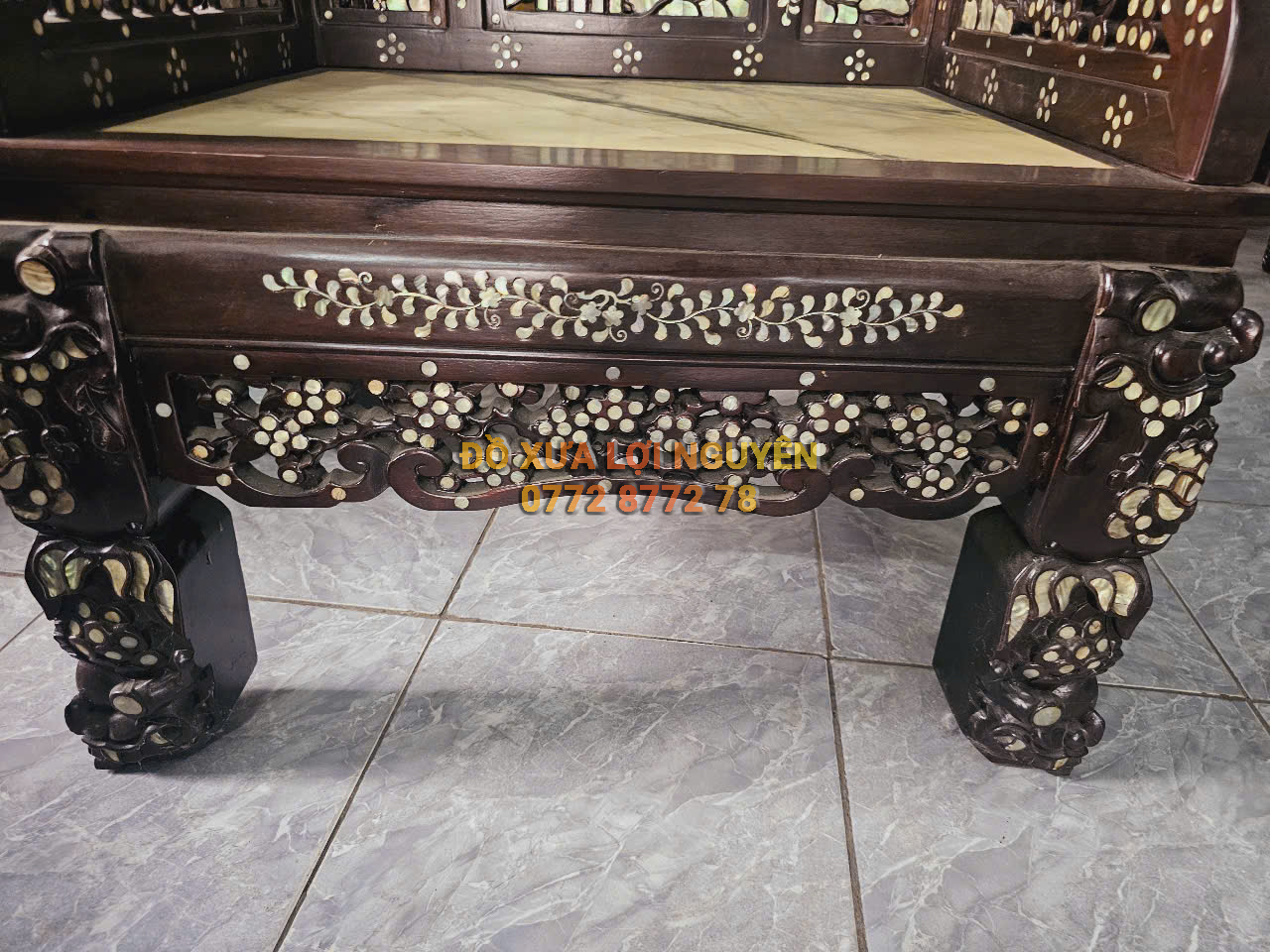 Bộ bàn đại sơn 5 món, cẩn ốc tứ diện, gỗ gõ mật
