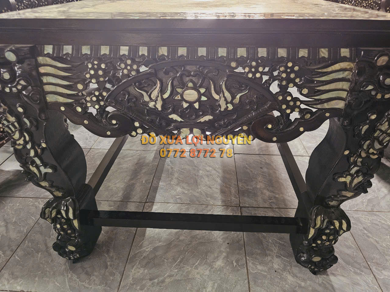 Bộ bàn đại sơn 5 món, cẩn ốc tứ diện, gỗ gõ mật