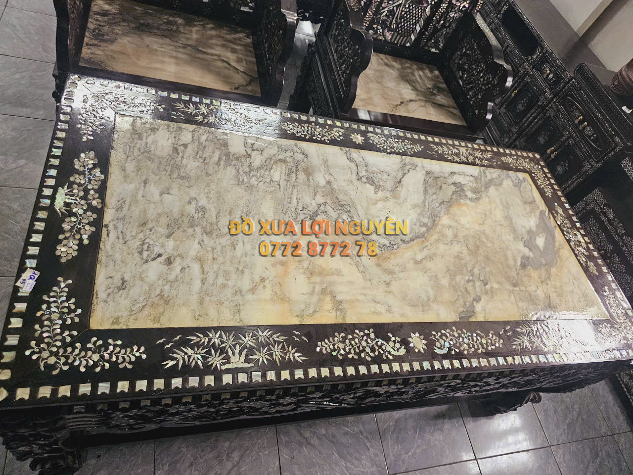 Bộ bàn đại sơn 5 món, cẩn ốc tứ diện, gỗ gõ mật