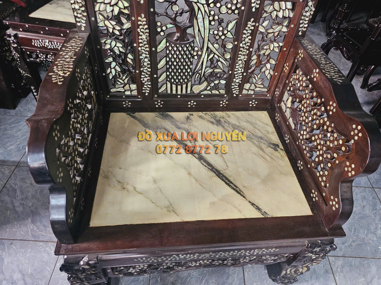 Bộ bàn đại sơn 5 món, cẩn ốc tứ diện, gỗ gõ mật