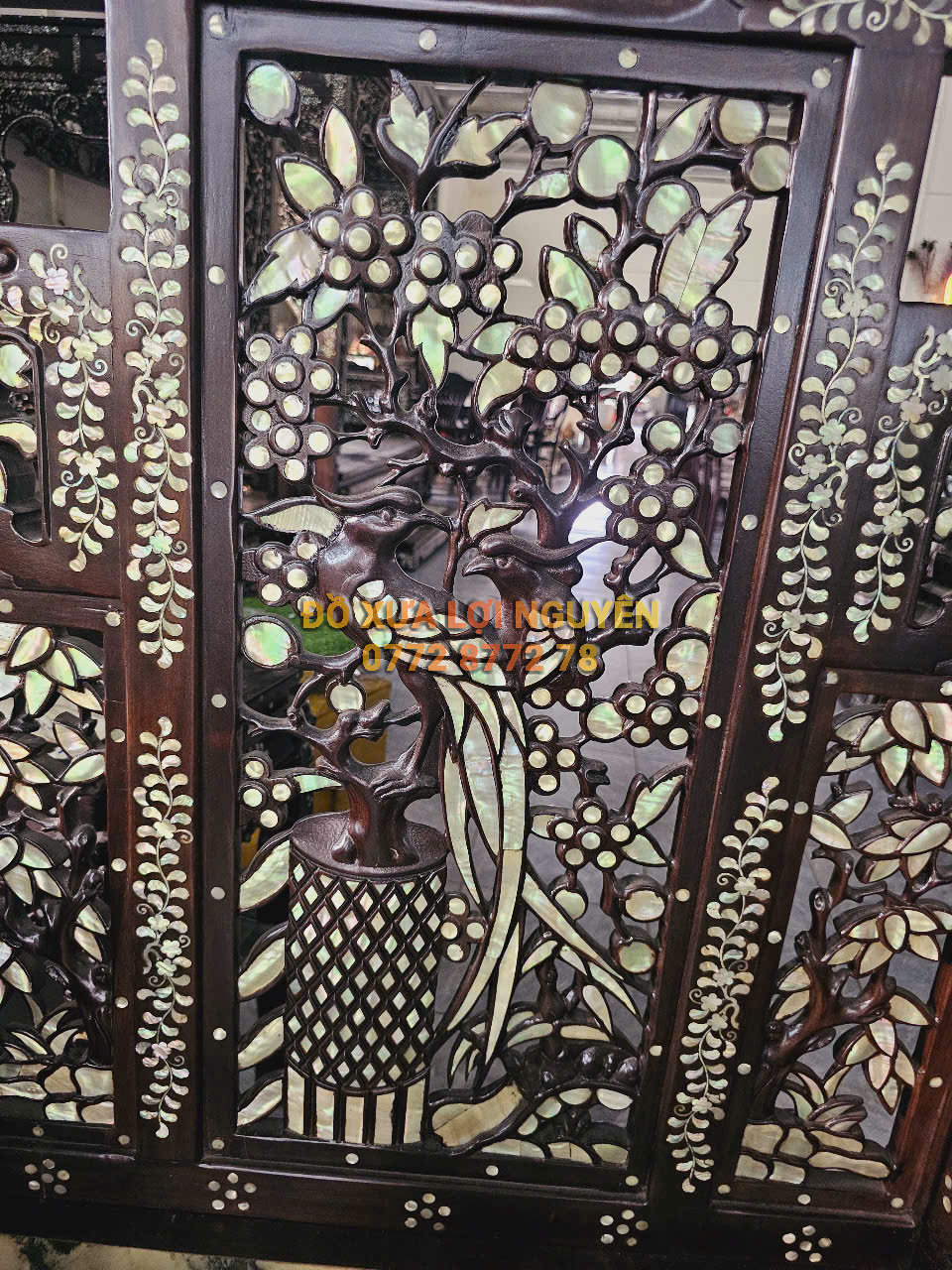 Bộ bàn đại sơn 5 món, cẩn ốc tứ diện, gỗ gõ mật