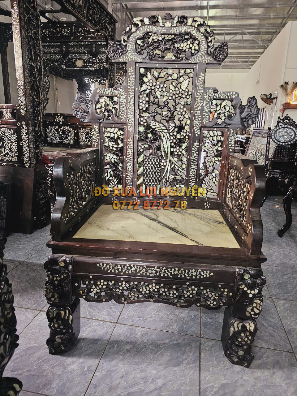 Bộ bàn đại sơn 5 món, cẩn ốc tứ diện, gỗ gõ mật