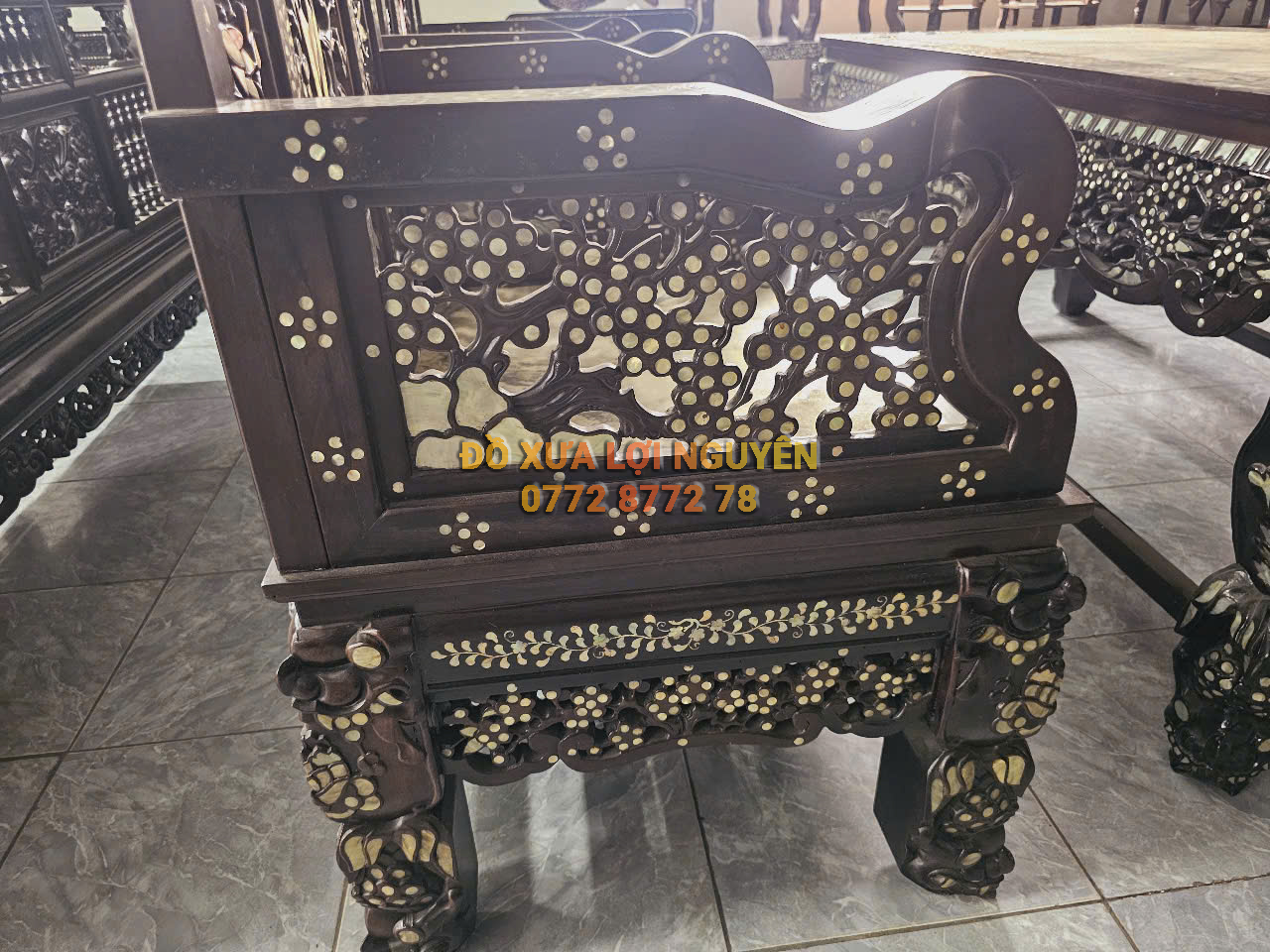 Bộ bàn đại sơn 5 món, cẩn ốc tứ diện, gỗ gõ mật