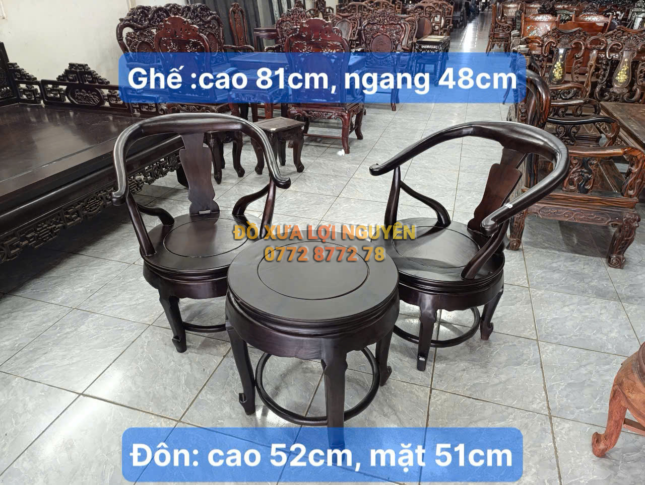 Bộ 3 món gỗ trắc ta xưa đẹp