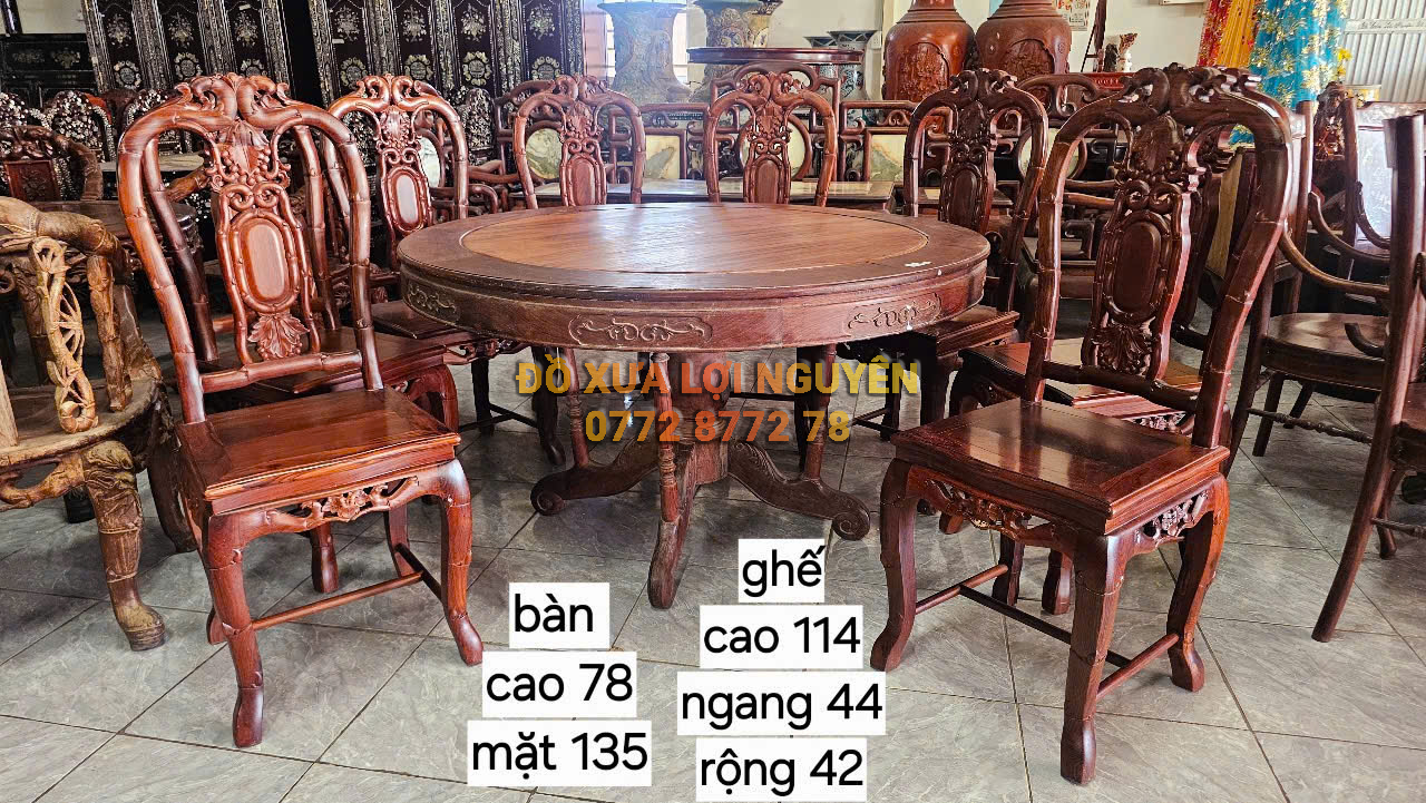 Bàn ăn 9 món, gỗ cẩm lai xưa đẹp