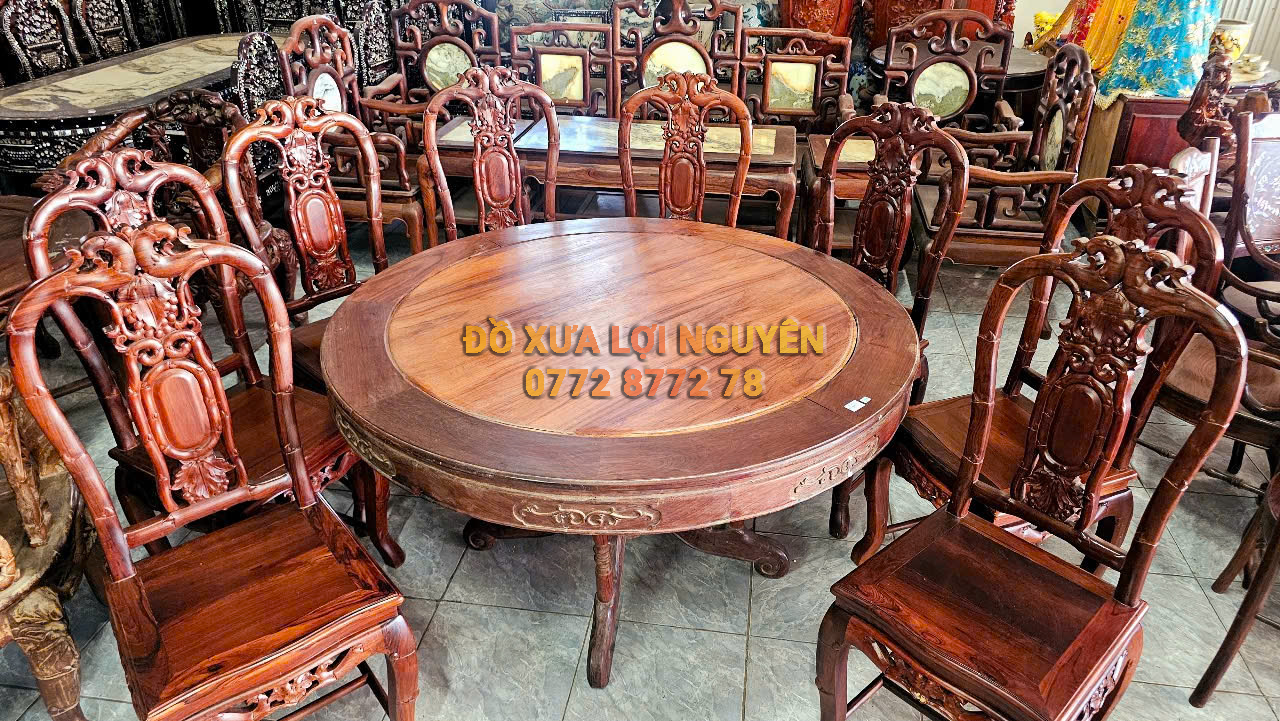 Bàn ăn 9 món, gỗ cẩm lai xưa đẹp