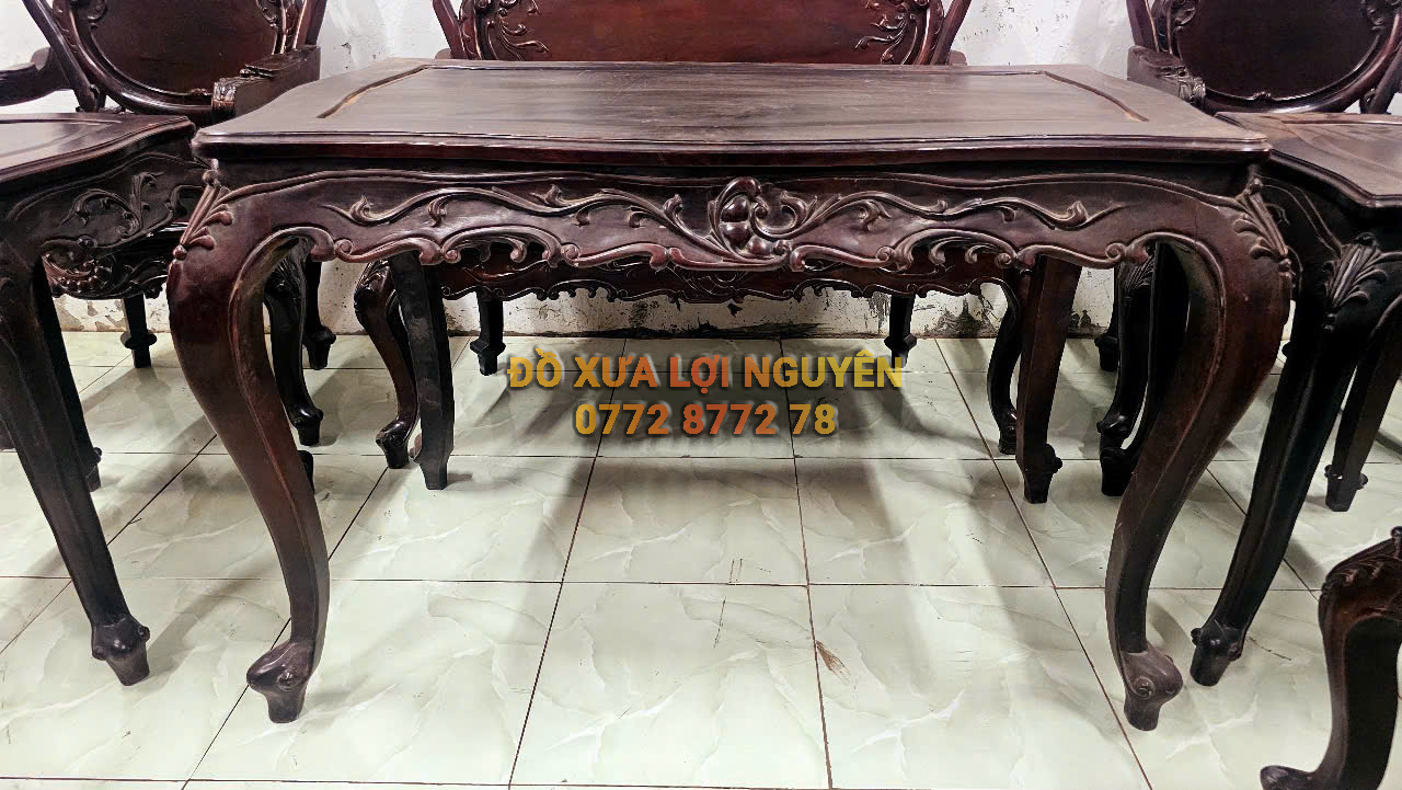 Bộ bàn Louis 9 món, gỗ cẩm lai, dáng hoàng gia rất đẹp