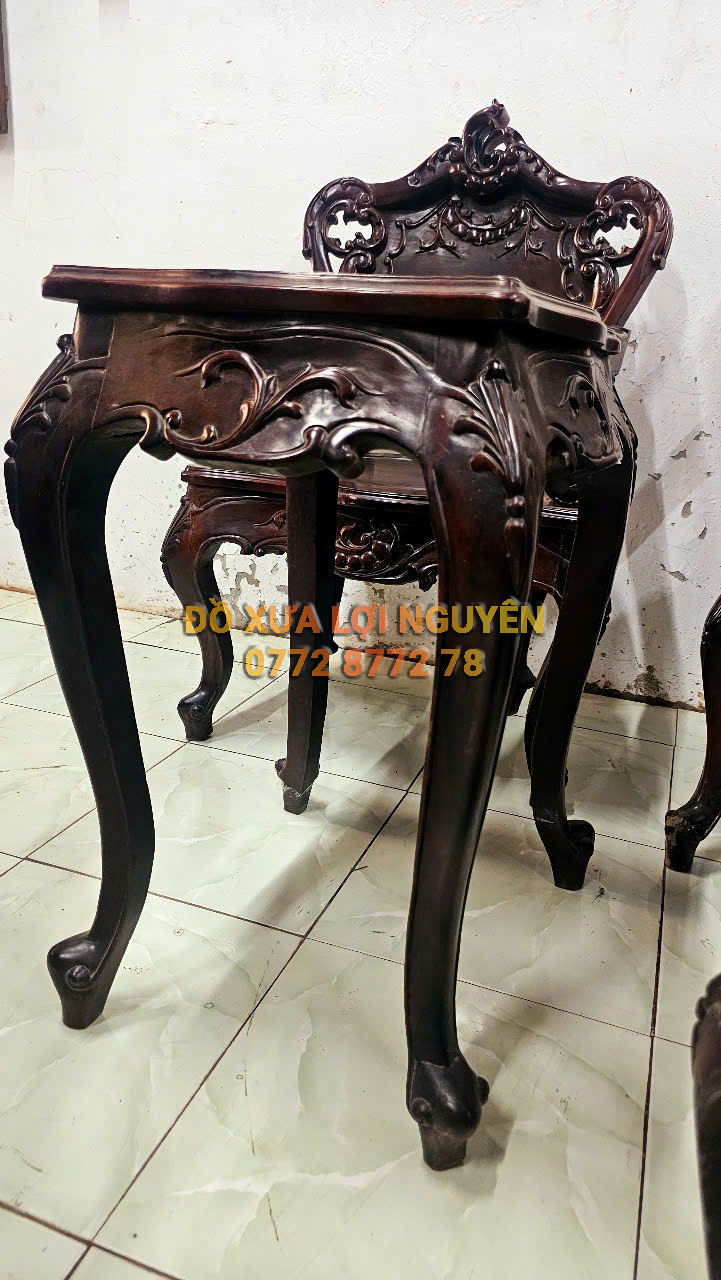 Bộ bàn Louis 9 món, gỗ cẩm lai, dáng hoàng gia rất đẹp