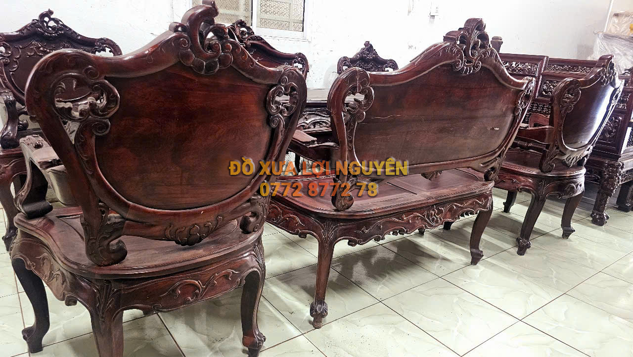 Bộ bàn Louis 9 món, gỗ cẩm lai, dáng hoàng gia rất đẹp