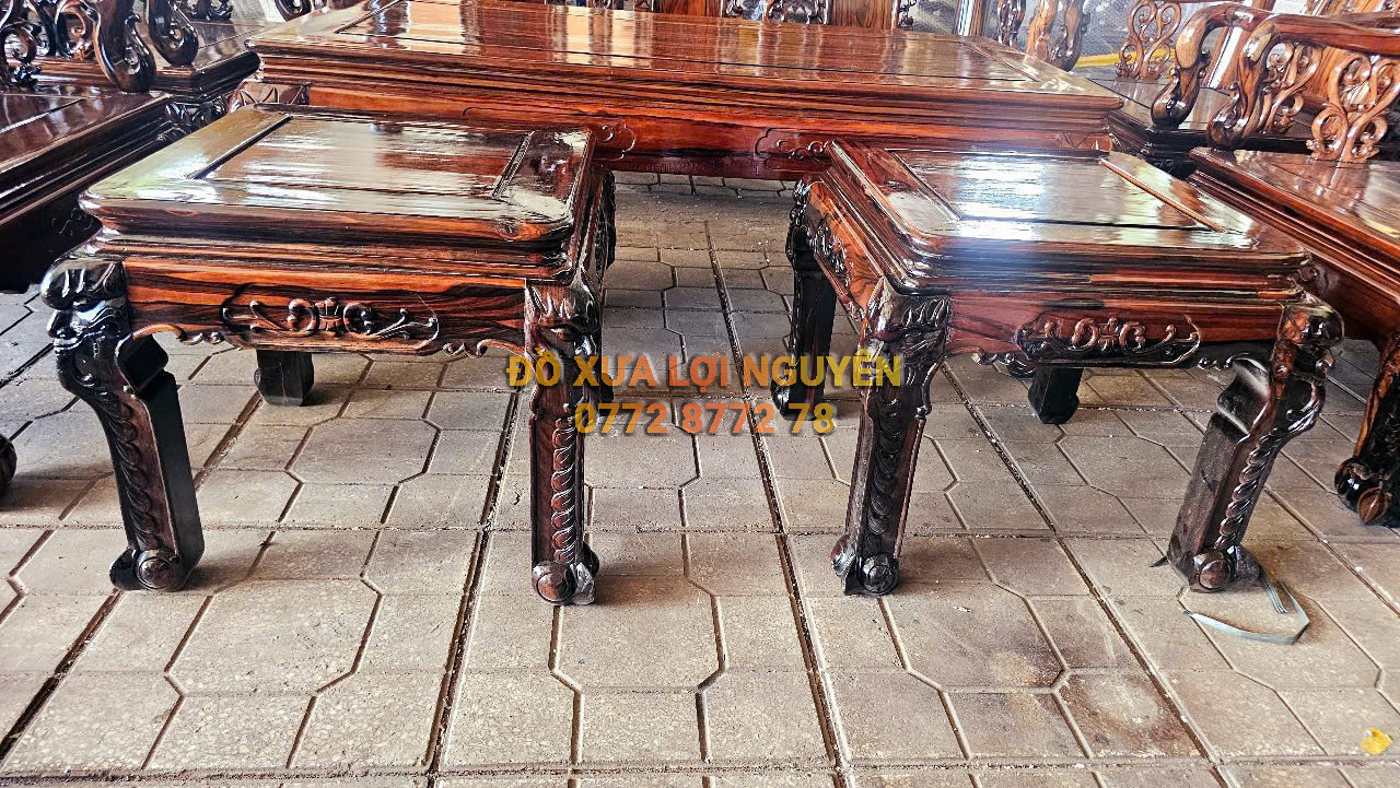 Bộ bàn phòng khách gỗ mun ta 8 món xưa