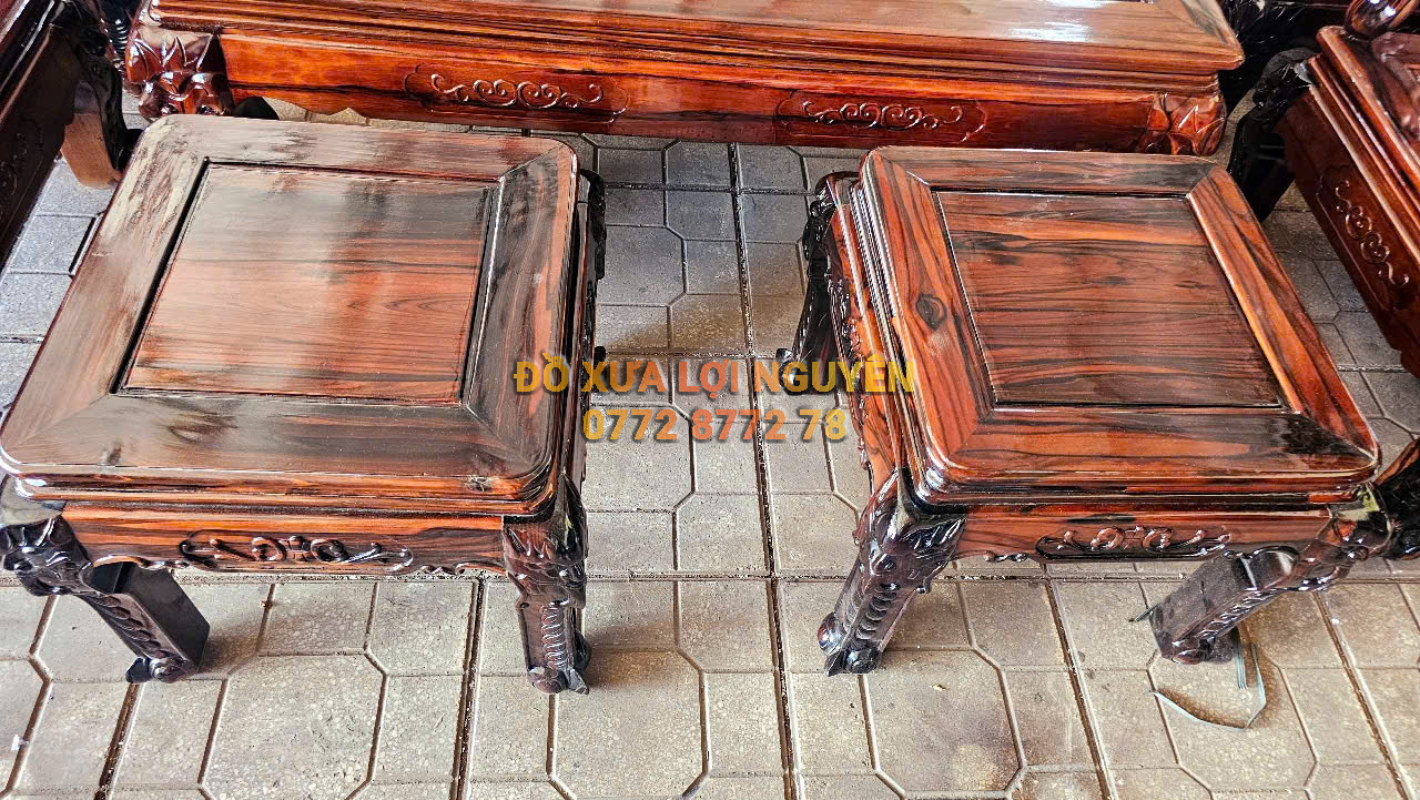 Bộ bàn phòng khách gỗ mun ta 8 món xưa