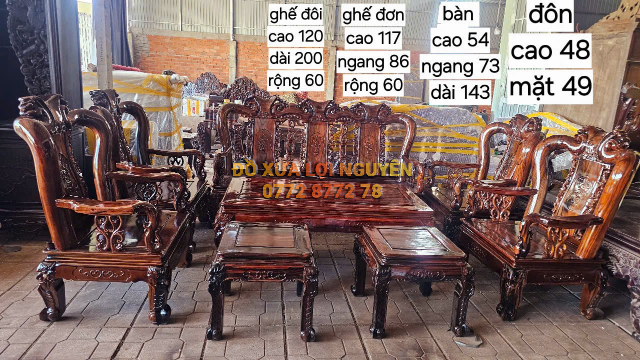Bộ bàn phòng khách gỗ mun ta 8 món xưa