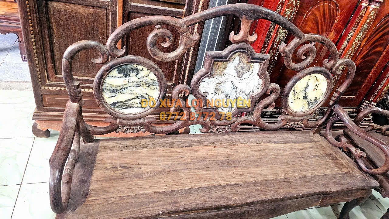 Bộ bàn ghế gỗ trắc ta chuẩn xưa 8 món, dáng móc Tàu
