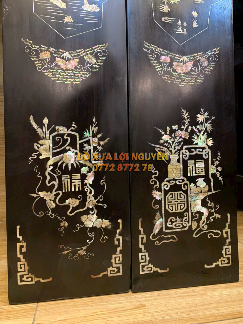 Cặp câu đối gỗ gõ mật xưa VIP