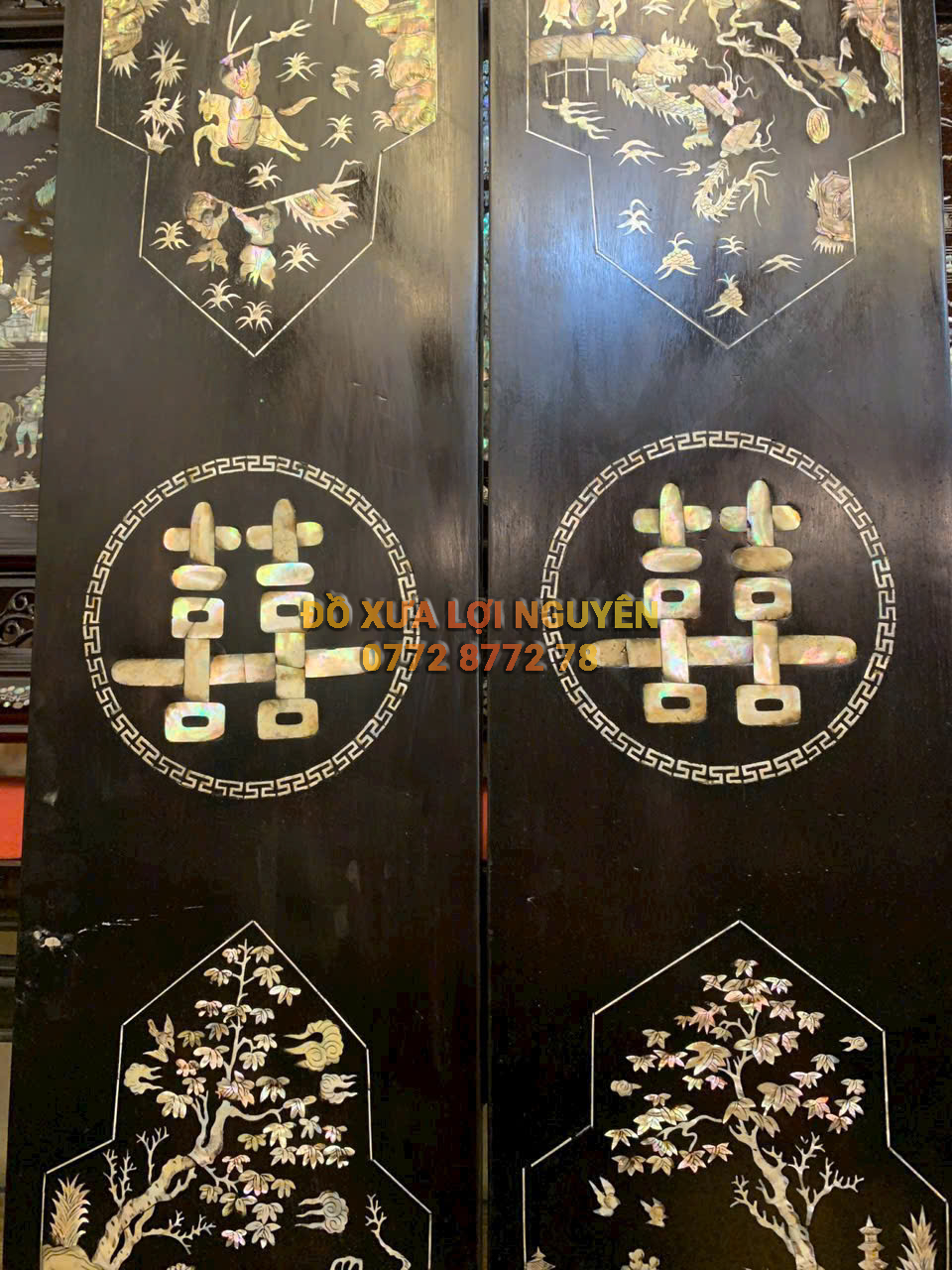 Cặp câu đối gỗ gõ mật xưa VIP