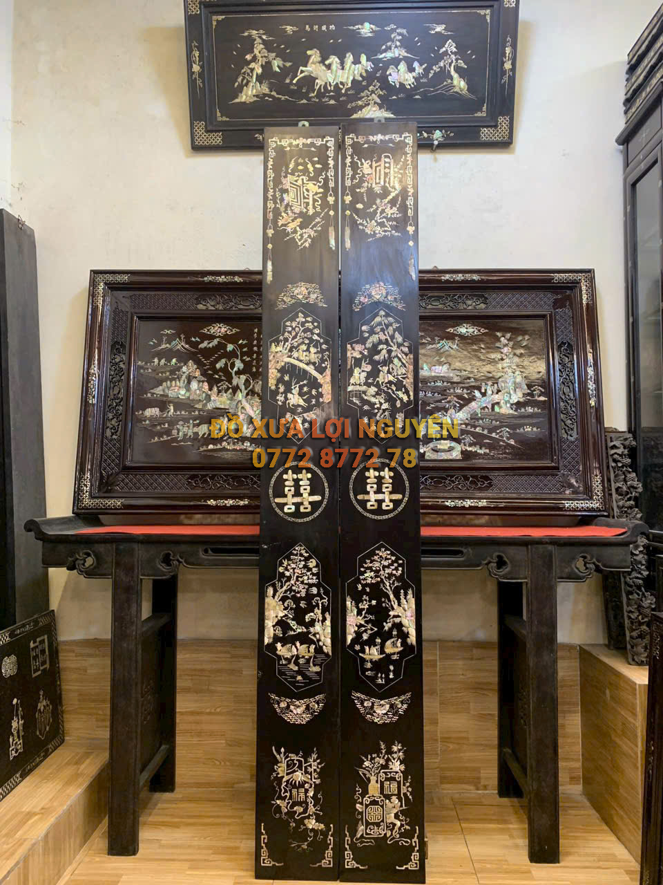 Cặp câu đối gỗ gõ mật xưa VIP