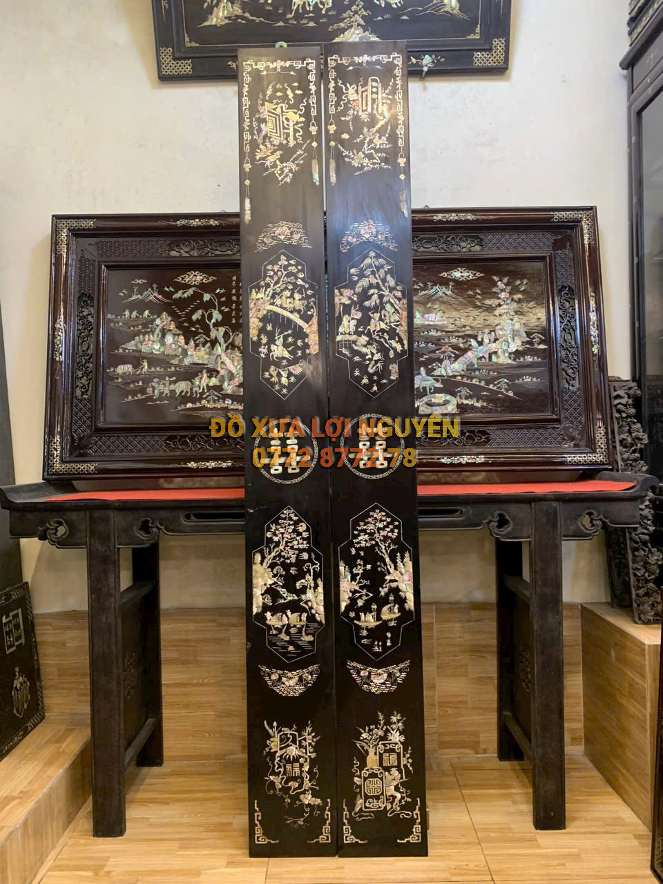 Cặp câu đối gỗ gõ mật xưa VIP