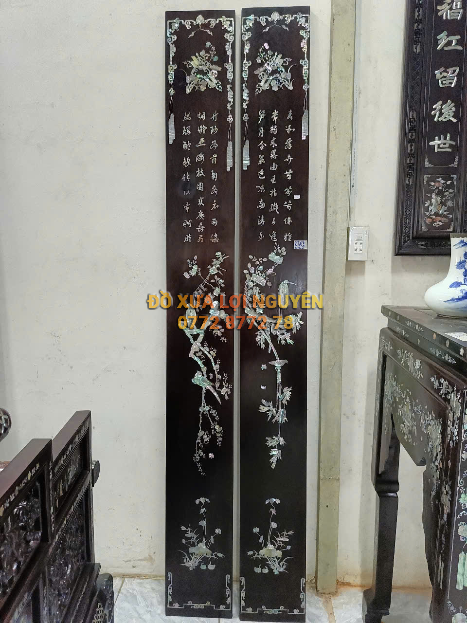 Câu đối trúc mai, gỗ gõ mật