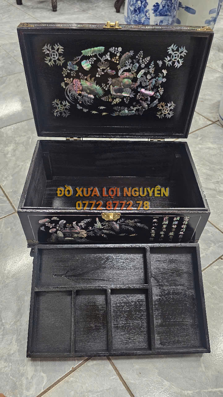 Tráp chữ nhật, gỗ gõ mật, cẩn ốc đẹp