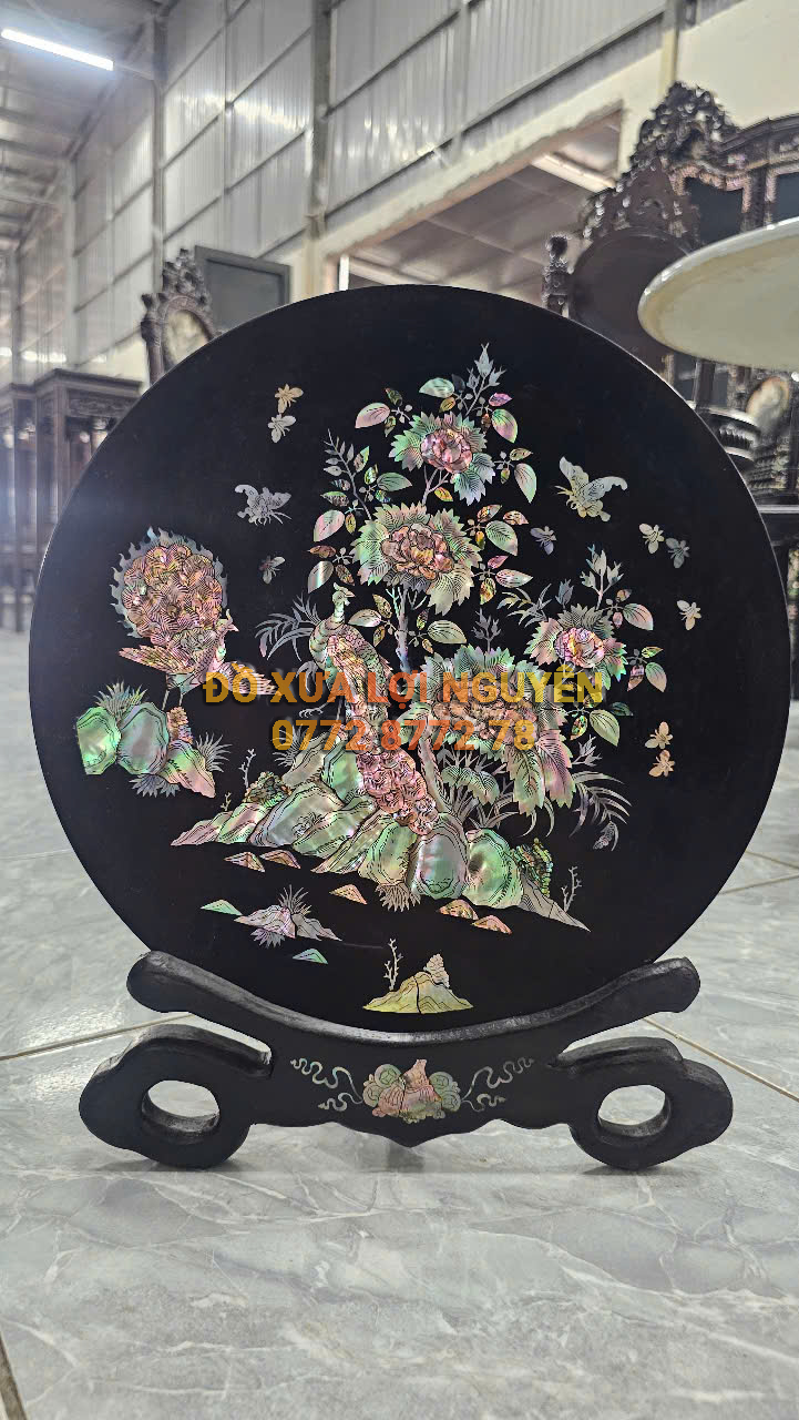 Dĩa tranh chim hoa, gỗ gõ mật