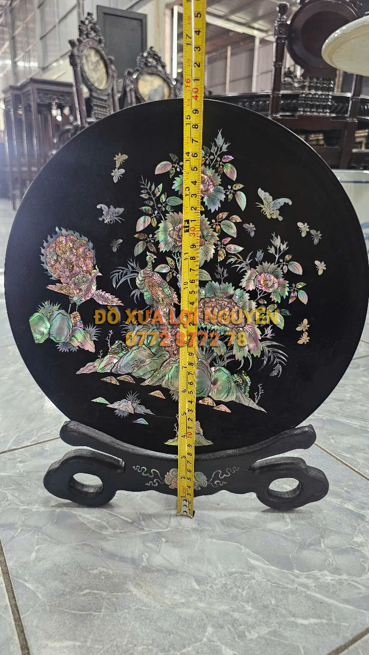 Dĩa tranh chim hoa, gỗ gõ mật
