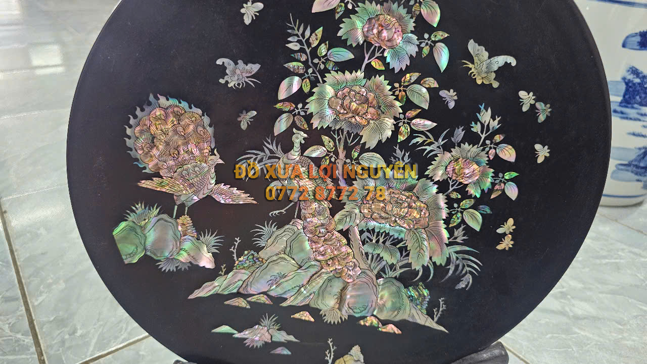 Dĩa tranh chim hoa, gỗ gõ mật