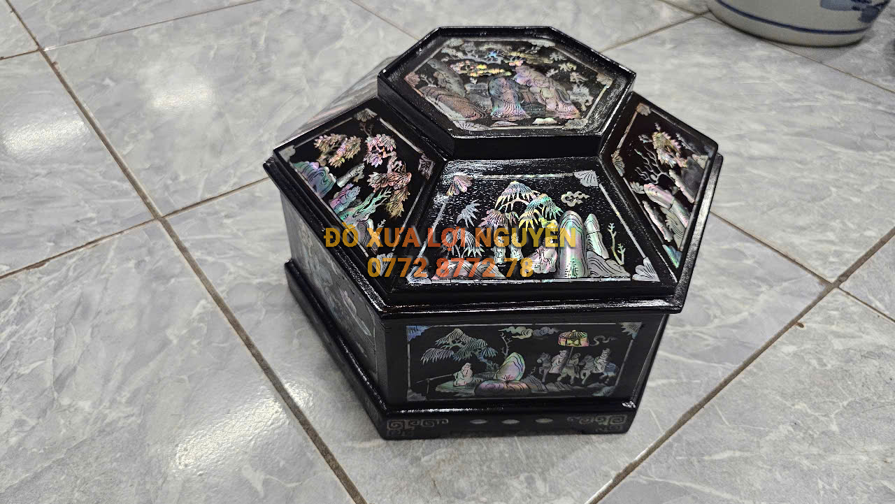 Tráp lục giác, cẩn ốc đẹp, gỗ gõ mật