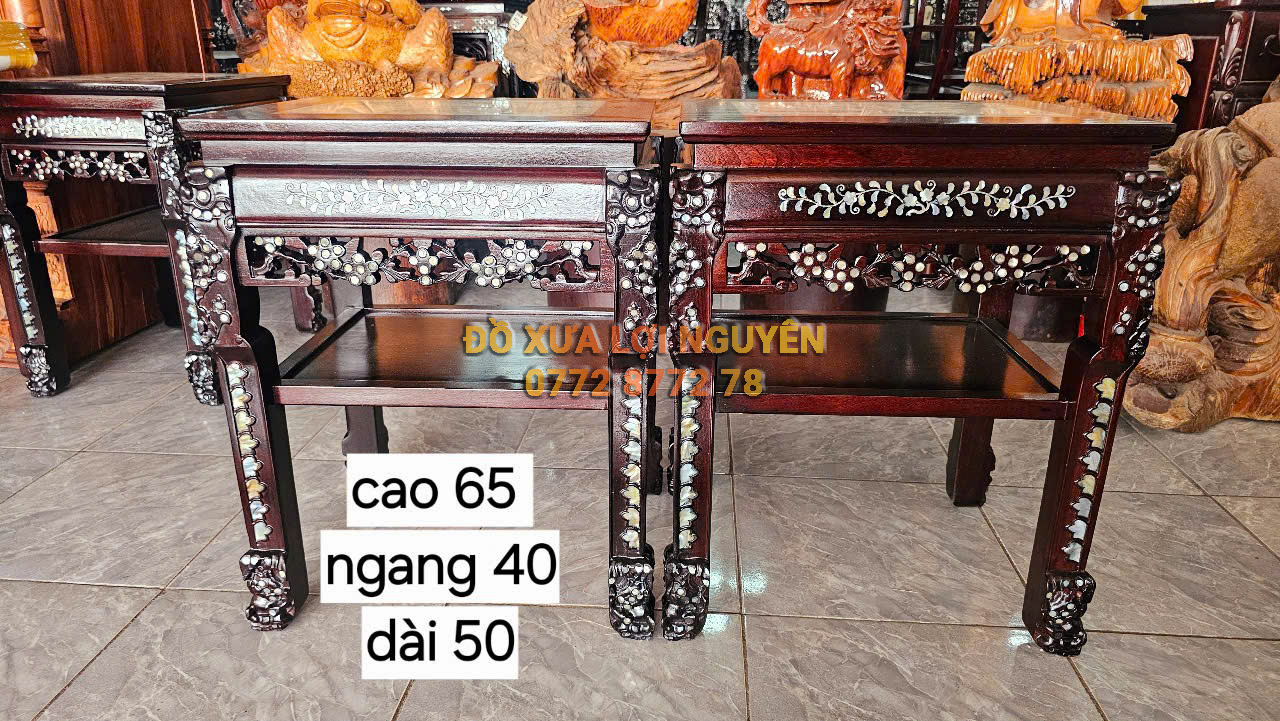 Đôn gỗ gõ mật cẩn ốc, mặt đá tàu