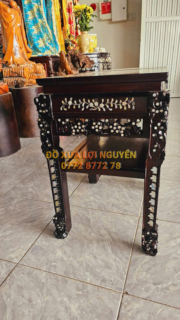 Đôn gỗ gõ mật cẩn ốc, mặt đá tàu